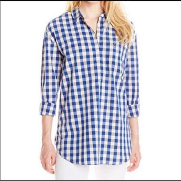 Lucky Brand Blue White Plaid Pull Over Tunic Small - Picture 1 of 12